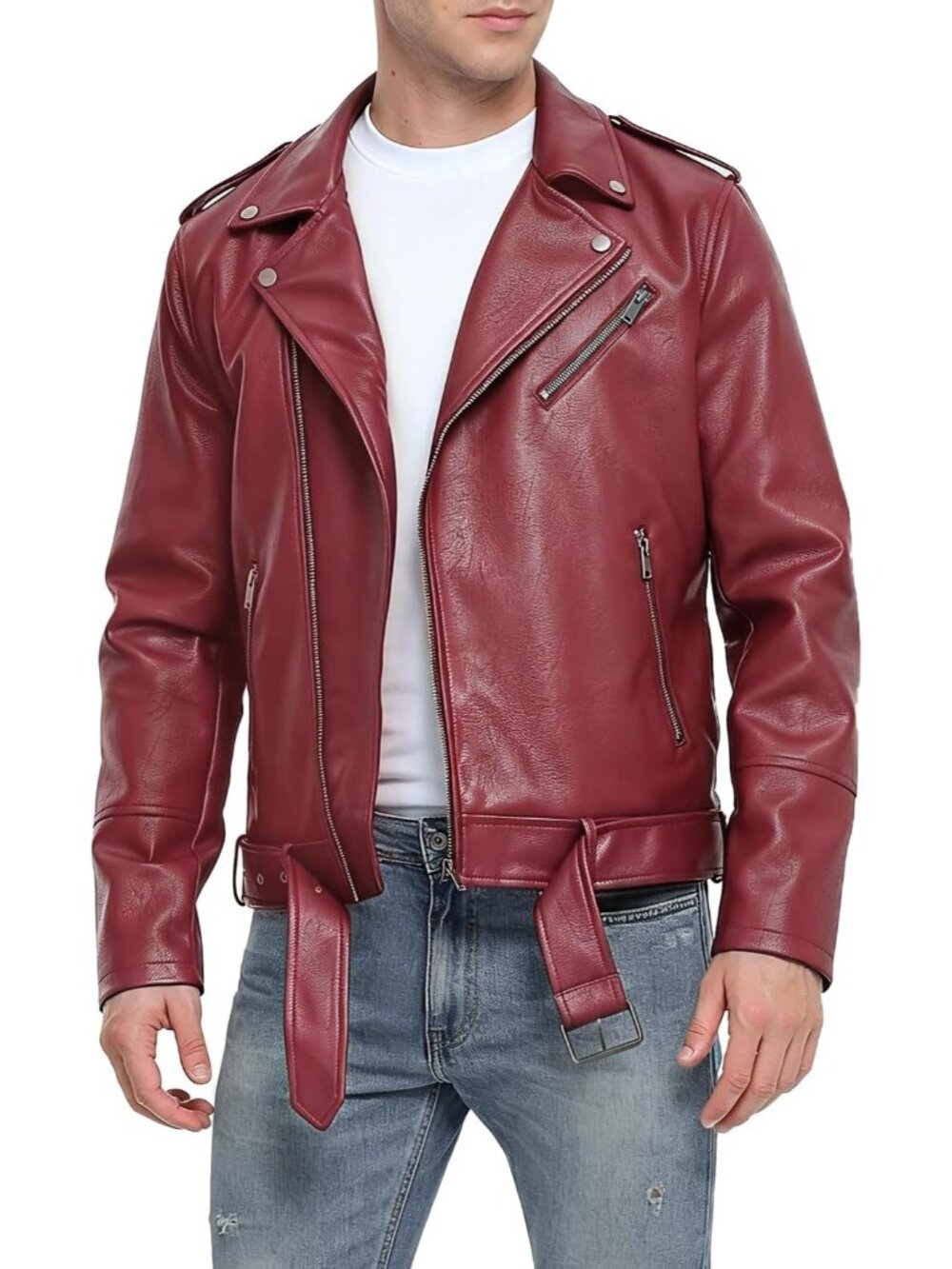 Men Black05 Leather Zip-Up Long Sleeve Aviator Pockets Motorcycle Bomber Jacket